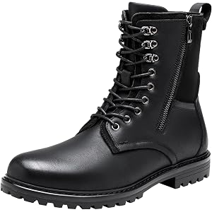 Jousen Boots for Men Leather Casual Shoes Combat Boots | Coated Leather Upper,Lace-Up & Side Zipper,Non-Slip Rubber Sole,Remo
