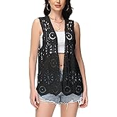 Anna-Kaci Crochet Vest Sleeveless Boho Lace Cardigan Stylish and Cute Cover Up