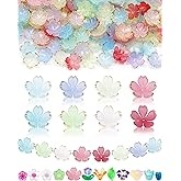 FIVEIZERO 300PCS Acrylic Cherry Blossom Flower Beads, 8 Colors Sakura Floral Bead Caps Charms for Bracelets, Necklaces & DIY Jewelry Making