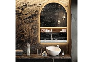 Niccy Arched LED Lighted Bathroom Mirror, 30x20 Inch Backlit Vanity Bathroom Mirror with Lights Brushed Black Framed Wall Mounted Mirrors with 3 Color Shatterproof Arch Smart Fog Free Mirror