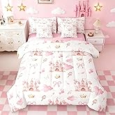 Feelyou Kids Pink Castle Bed in A Bag Twin Size, Cute Bowknot Comforter Set with Sheets Boys Girls Girls Dreamy House Bed in A Bag 7 Pieces Fairytale Teens Bedroom Decor 7Pcs
