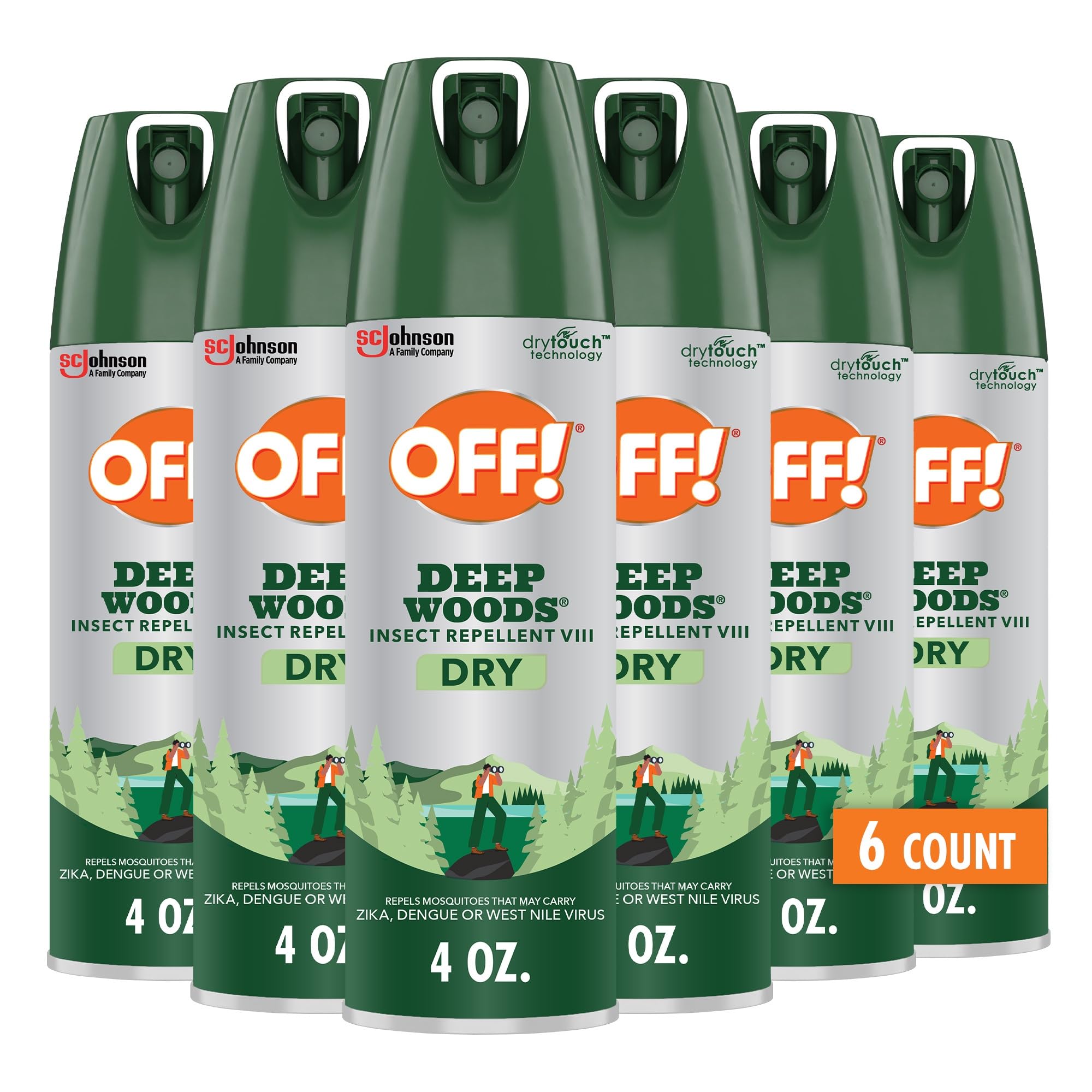 OFF! Deep Woods Dry Bug Spray Insect Repellent VIII Long Lasting Outdoor Protection from Mosquitoes and Ticks 4 Ounce (Pack of 6)