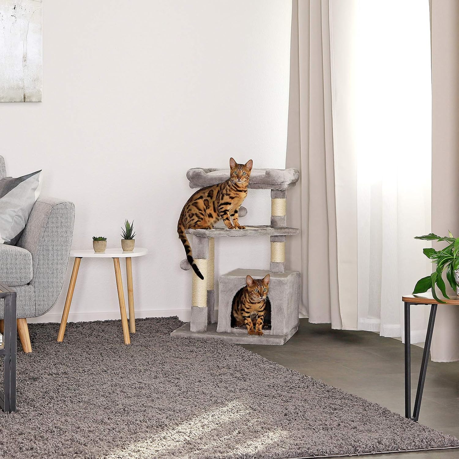 lionto Scratching tree for cats with cozy lying area & cave, height 75 cm, cat tree with sisal rope & soft plush - Image 4