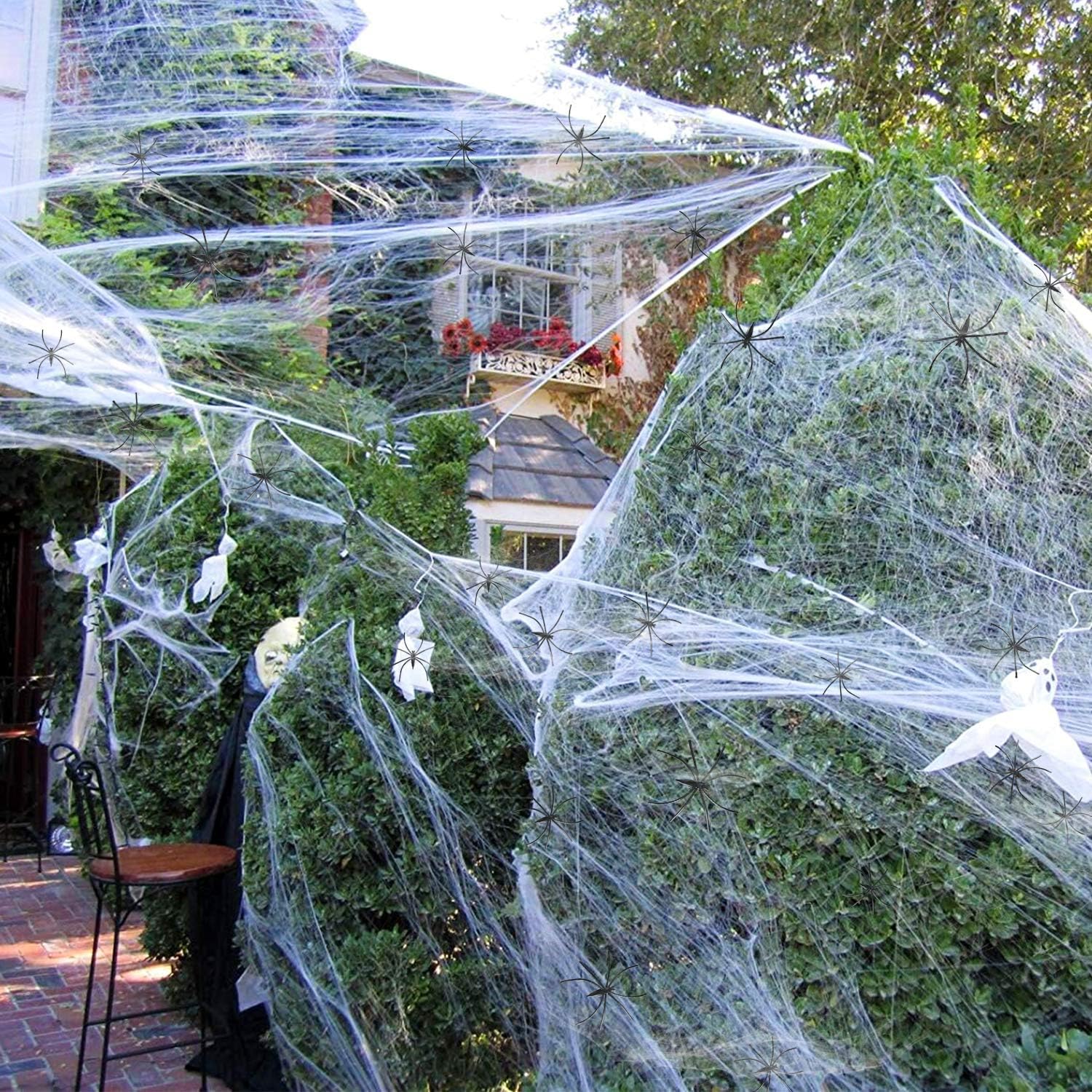 FEOAMO 1000 Sqft Halloween Spider Web Stretchable with Extra 100 Fake Spiders Indoor Outdoor Spooky Cobwebs Party Outdoor Curtain Decorations Supplies: Home Improvement