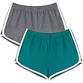 URATOT 2 Pack Cotton Sport Shorts Yoga Dance Short Pants Summer Athletic Shorts Dark Grey, Teal