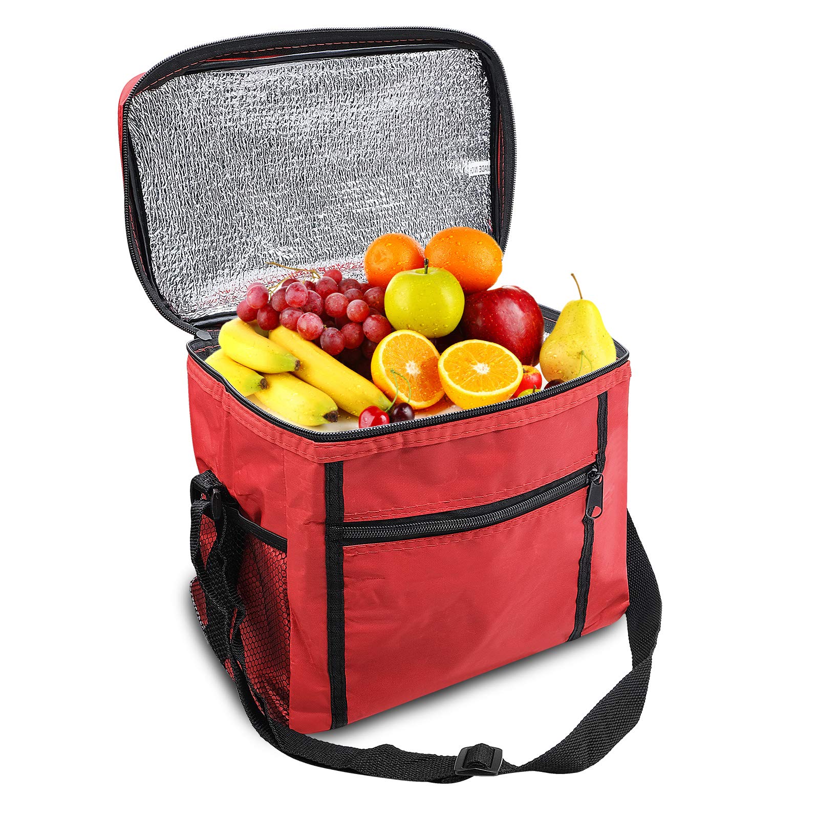 WBYJ Insulated Collapsible Cooler Lunch Bag, Hot and Cold Food Transport Soft Cooler with Pockets and Adjustable Shoulder Strap for Beach Picnic Camping BBQ