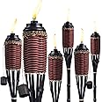 Backyadda Bamboo Torches for Outside, Compatible with All Tiki Torches Fuels, Extra-Large (16oz) Metal Canisters and Fiberglass Wicks for Longer Lasting Burn. Multiple Styles Available.