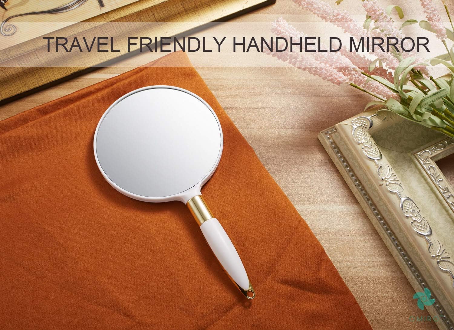 OMIRO Hand Mirror, Round White Handheld Mirror with Handle, 4.7" W x 9.5" L: Home & Kitchen