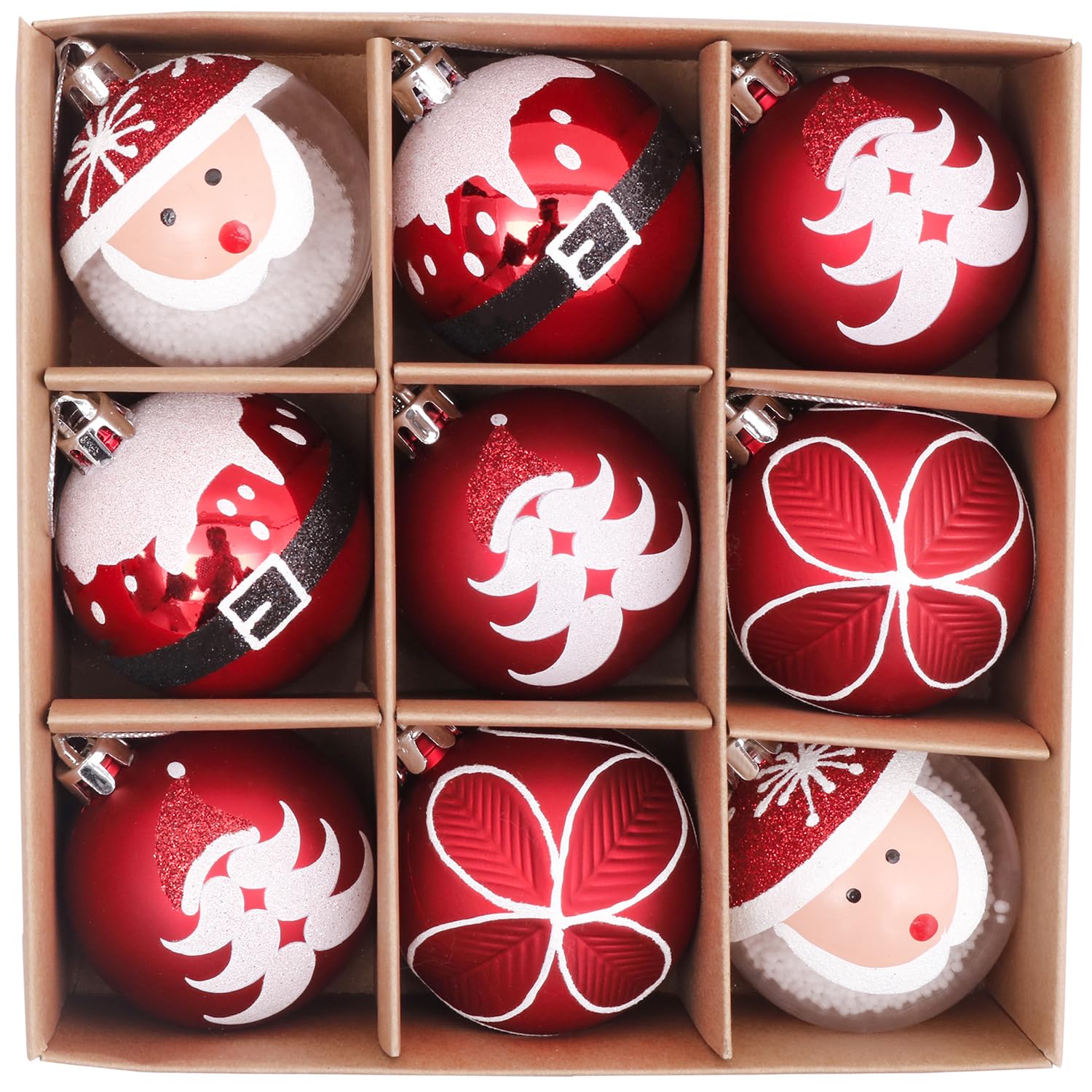 Valery Madelyn Christmas Baubles, 9pcs 6cm Red and White Christmas Ball Ornaments for Tree Decorations