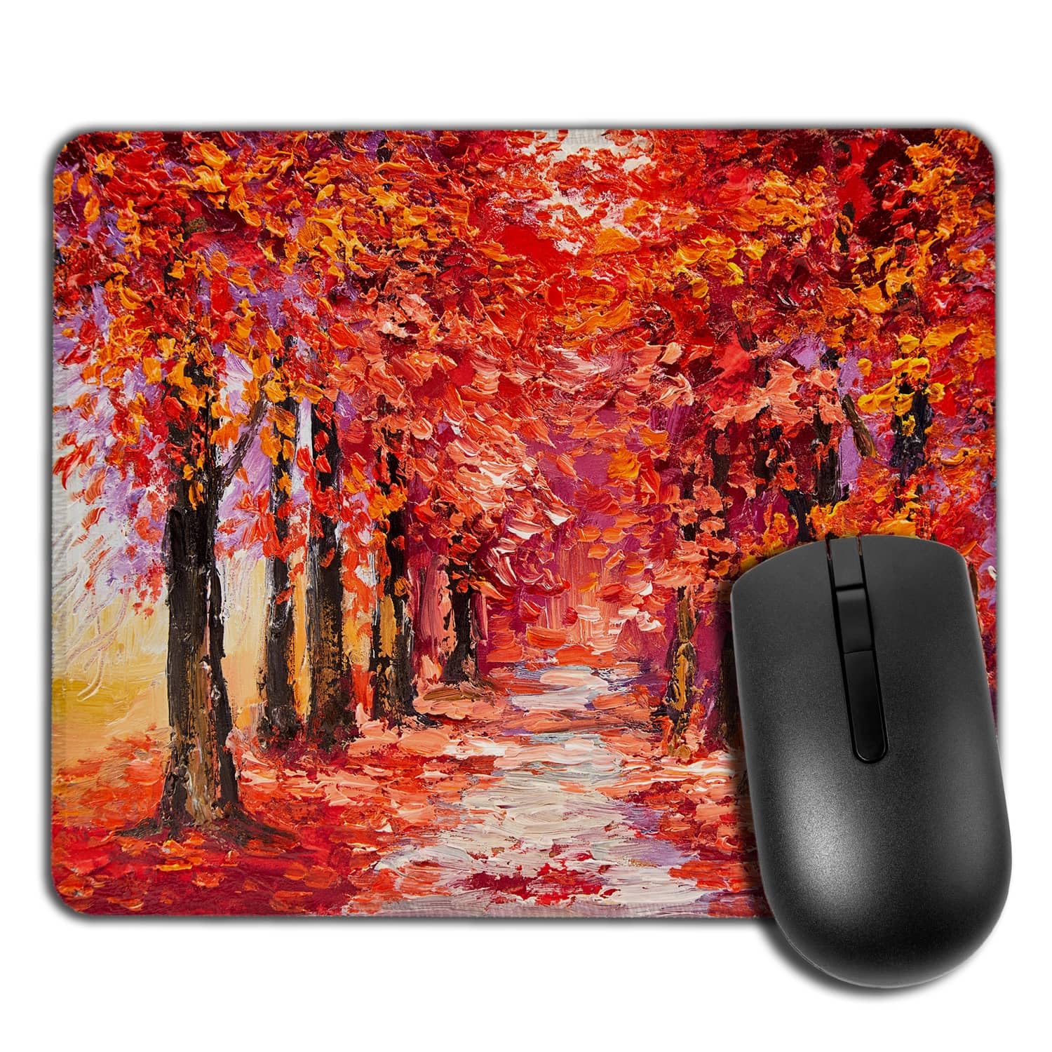 Yeuss Colorful Autumn Tree Mouse mat pad Rectangular Non-Slip Mousepad, Oil Painting Colorful Autumn Trees Impressionism Art Gaming Mouse mat pads, Crimson,200mm x 240mm