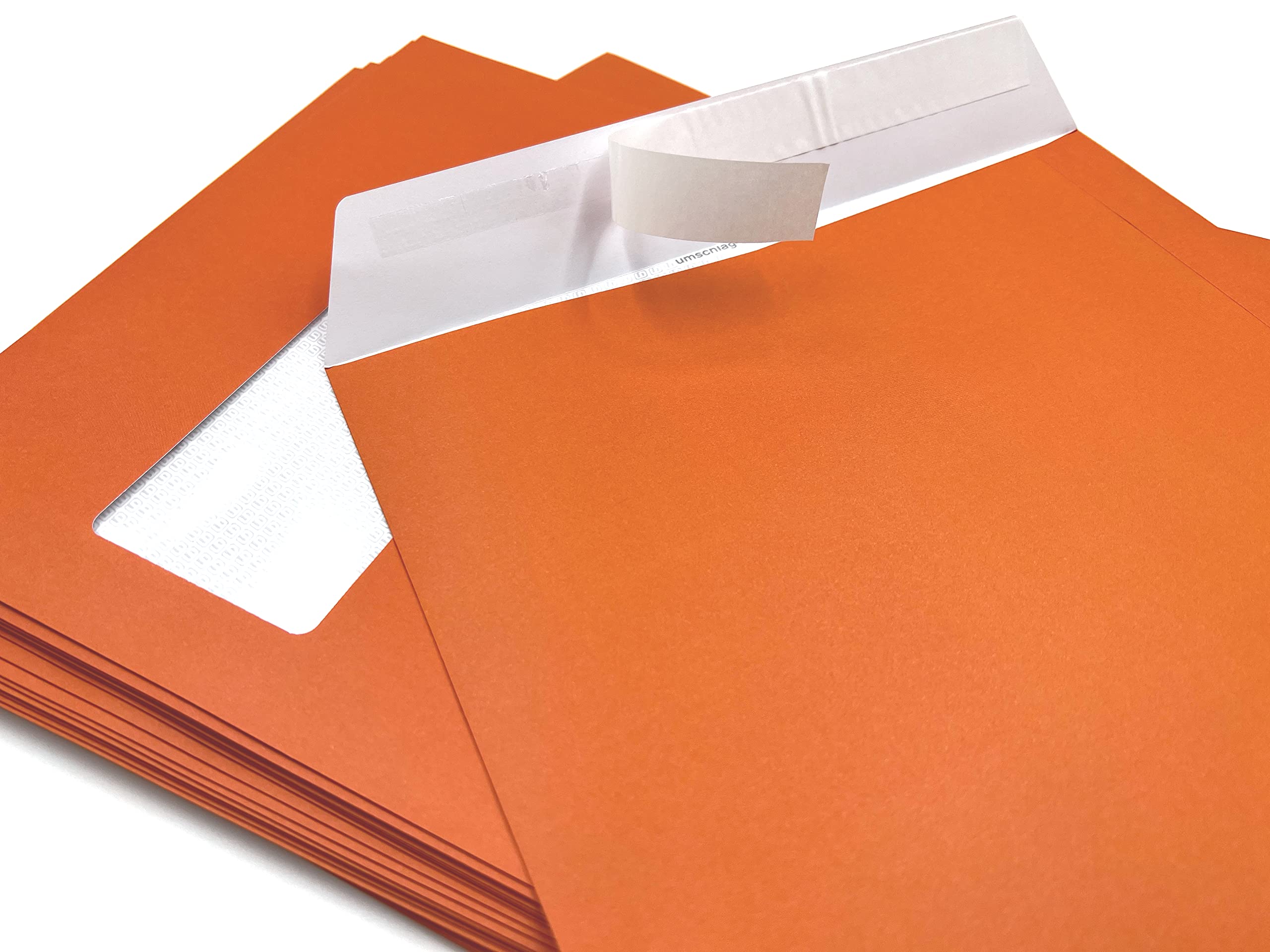 100 Orange Window Envelopes, C4 = 324 x 229 mm, Peel and Seal, 120 g/m², ELCO