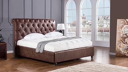 American Eagle Furniture B D061 Q Brooks Collection Full Leather Air Fabric Bedroom Bed With Tufted Headboard Queen Brown