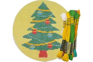 HOWIE'S NEEDLEPOINT Howie's Christmas Needlepoint Needlepoint Kits, 18CT Printed Embroidery Pattern Starter Kits, Stamped Patterns Canvas Kits(Christmas Tree-Yellow,5x5inch)