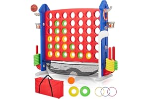 Giant 4 in a Row Game, Jumbo 4-to-Score Game with Storage Carry Bag, Chess, Quick Release Slider, Mini Basketball, Golf & Rin