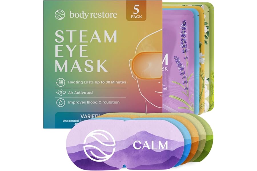 Body Restore Heated Eye Mask for Dry Eyes 5 Pack – Self Heating Warm Compress, Christmas Stocking Stuffers, White Elephant, Birthday Gifts for Women, Men, Stye Eye Treatment, Relaxation – Variety