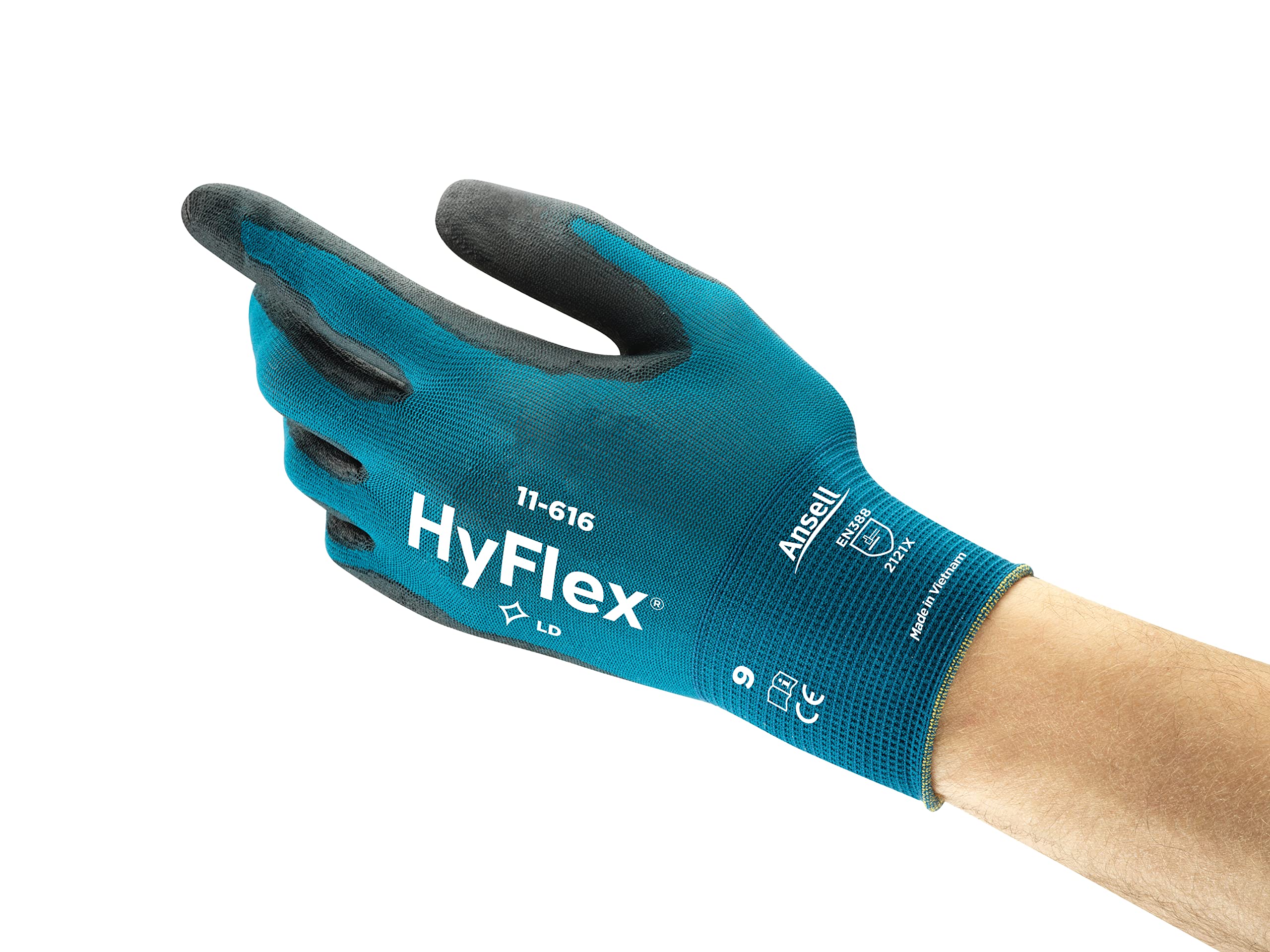 Ansell HyFlex 11-616 Ultra-Thin Work Gloves in Nylon, Multi-Purpose Protection Glove for Professionals, DIY, Industrial, Mechanics, Durable PPE Workwear, Men Women, Blue, Size XL (12 Pairs)