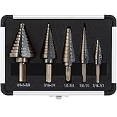 CO-Z 5pcs Hss Cobalt Multiple Hole 50 Sizes Step Drill Bit Set with Aluminum Case