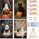 askkqtx 4 Pack Halloween Paint by Numbers Kit for Adults with Frame 8x12 in | Ghost Framed Paint by Number Kits Adult, DIY Pumpkin Painting by Numbers with Wooden Easel for Home Wall Decor
