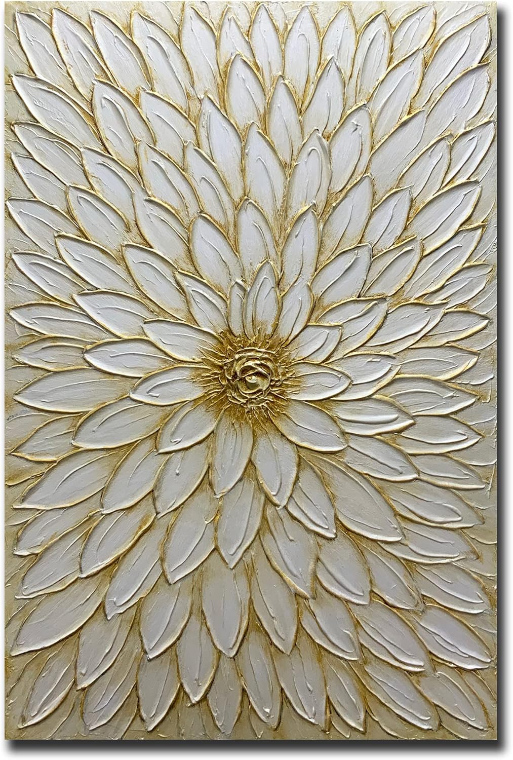Paintings - ART8YUQI Paintings - 3D Texture Wall Art Abstract Picture Contemporary Abstract Art Painting Gold Flower Modern Artwork Oil Painting for Decor 24x36 Inch