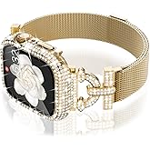 WINGLE Milanese Loop for Apple Watch Bands Women 40mm 41mm 38mm 46mm 45mm 44mm 42mm Series 11 10 SE 3/2/1 9 8 7 6 5 4 3 2 1 Slim Magnetic Mesh Band with Bling Case Protector Dressy iWatch Metal Strap