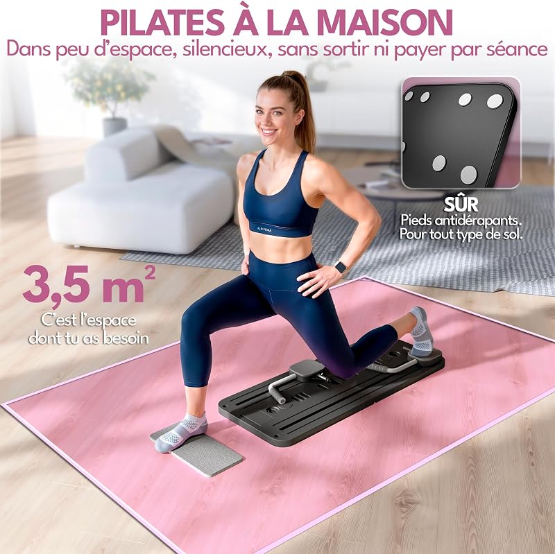 Reformer Pilates Pliable avec Accessoires & Guide 10 Exercices – Pilates Reformer Machine, Pilates Board / Planche Pilates, Mini Reformer Pilates, Appareil de Sport Maison (Noir)