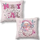 MNASAIOO Pink Christmas Santa Decorative Throw Pillow Covers Set of 2, Funny Trendy Disco Hat Pillows Covers for Girly Room, Retro Preppy Coquette Pillow Cases Decor for Couch Bedroom Winter 18x18in