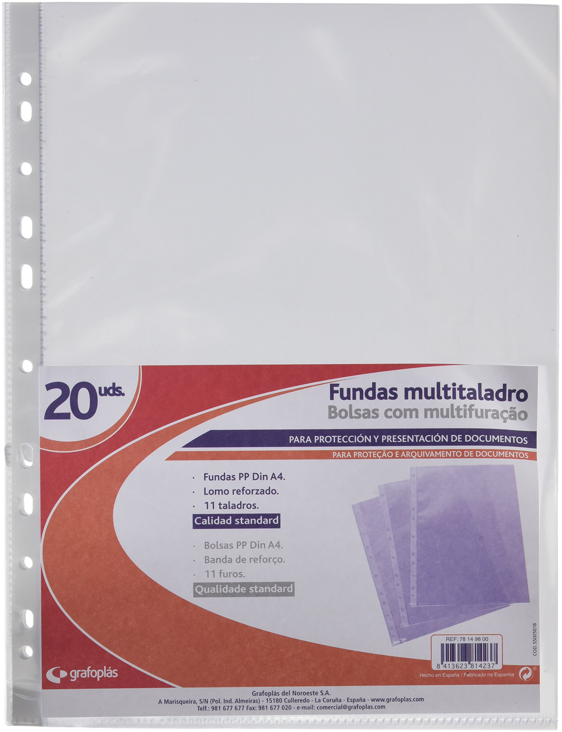 grafoplas 78149800 – Covers with Drills in Polypropylene embolsadas, A4, Transparent