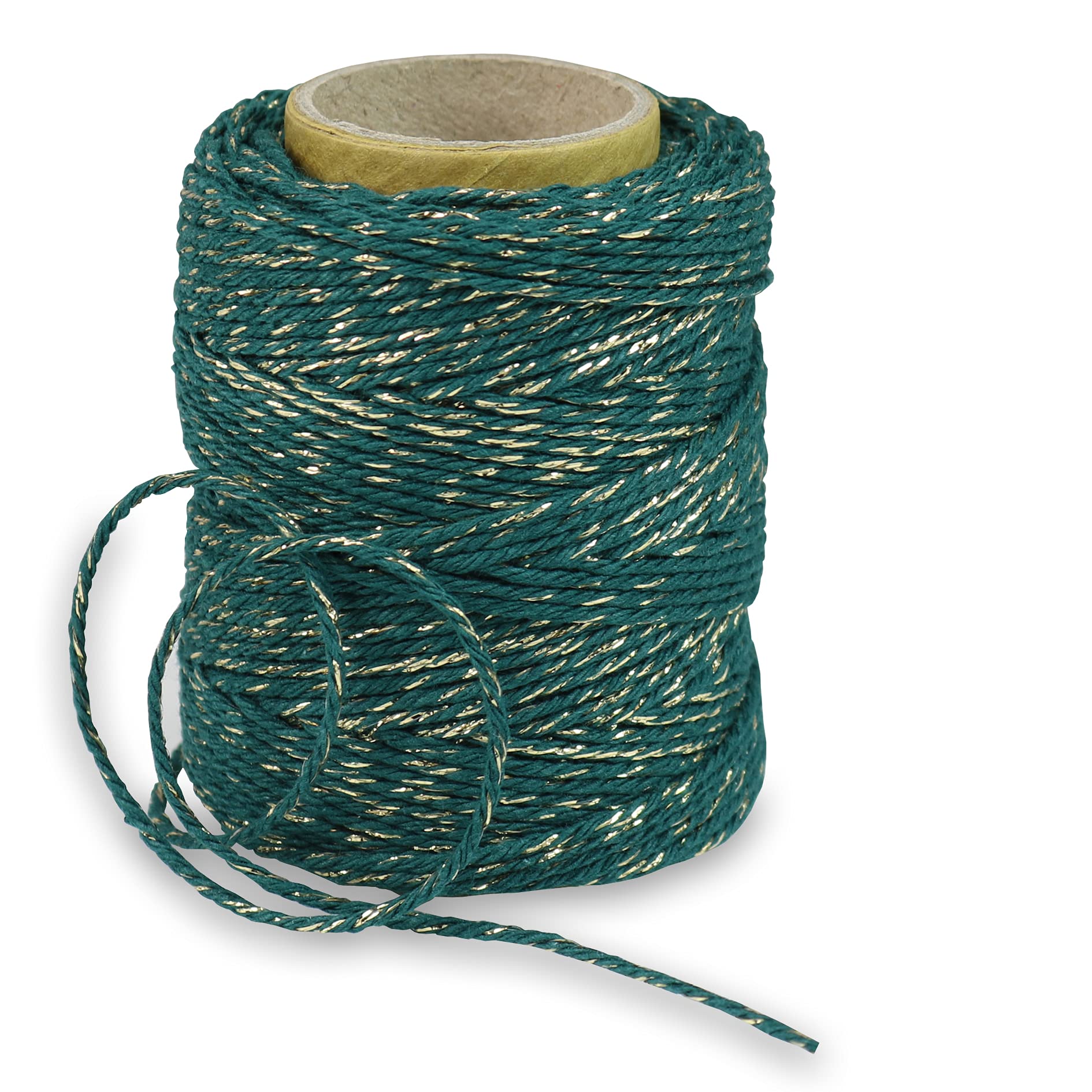 PRÄSENT CHRISTMASTWIST Cord Ribbon - Dark Green/Gold, 50 m Cord for Festive Decorations and Gift Wrapping, 2 mm Width, Great for Christmas, Easter, Baby Showers, Two-Coloured Decorative Cord String