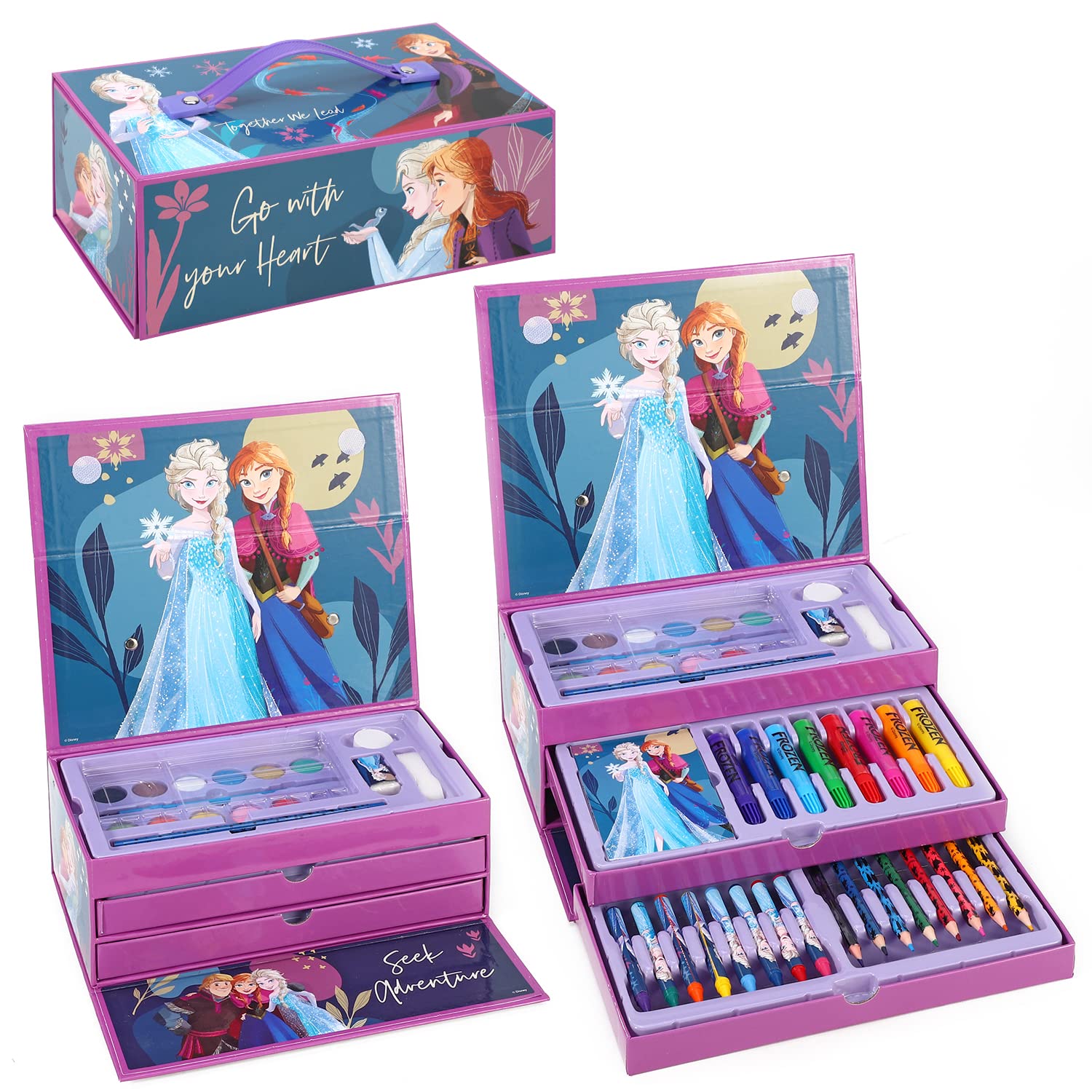 Disney Frozen Frozen Kids 52pc Colouring Art Stationery Set with Watercolour Felt Tip Pens Crayons and Pencils Travel Set for Children, 13.27 g (Pack of 52) (0000563356)