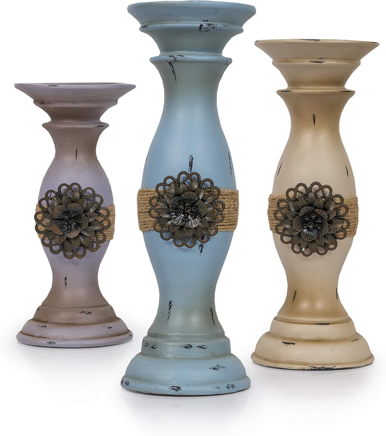 Besti Vintage Pillar Candle Holders (3-Piece Set) Tall, Decorative Metal Home Accents and Decor | Modern Kitchen, Dining, Living Room Decorations | Modern Shabby Chic: Home & Kitchen