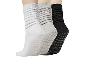 COOLMATE GLOBAL Grip Yoga Pilates Socks for Women, Yoga Pilates Barre, Long Tall Cotton Scrunch Non Slip Socks, Cute Gifts