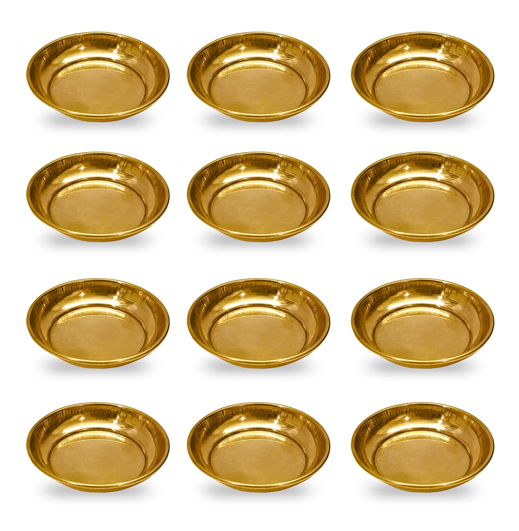 SATVIK Set of 12 Pieces Pure Brass Pujan Prasad Bhog Thali Mandir Temple Indian Hindu Rituals Diwali Festive Kahnaji Bhog Puja Plate Indian Housewarming Return Gift Items Bulk