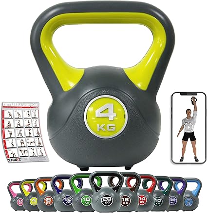 POWRX - Kettlebell de hormigón 2-20 kg - Pesa Rusa con Revestimiento de