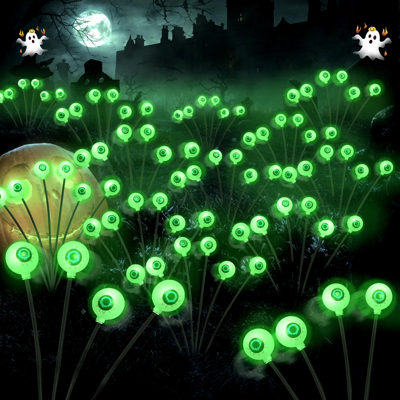 Photo 1 of Halloween Decorations Outdoor, Solar Scary Eyeball Lights, 4PACKS 24LED Halloween Decor Pathway Lights, Steady On & Flash Outdoor Halloween Lights, IP65 Waterproof Lights for Yard/Lawn/Decor(Green)