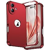 ORETECH for iPhone 16 Case, with 2 x Screen Protectors (15FT Military Drop Protection)(Full Camera Protection) Full Body Shockproof Bumper Anti Scratch Slim Phone Case for iPhone 16 -Red