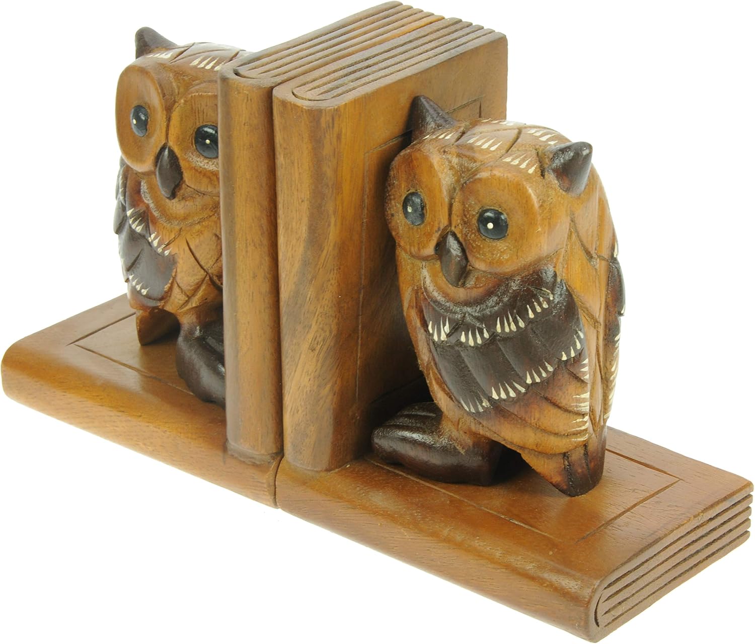 Namesakes® Wooden Owl Bookends Carving, Handmade from wood, Unique & Quirky Owls Hand Carved, Includes anti slip pads - Image 4