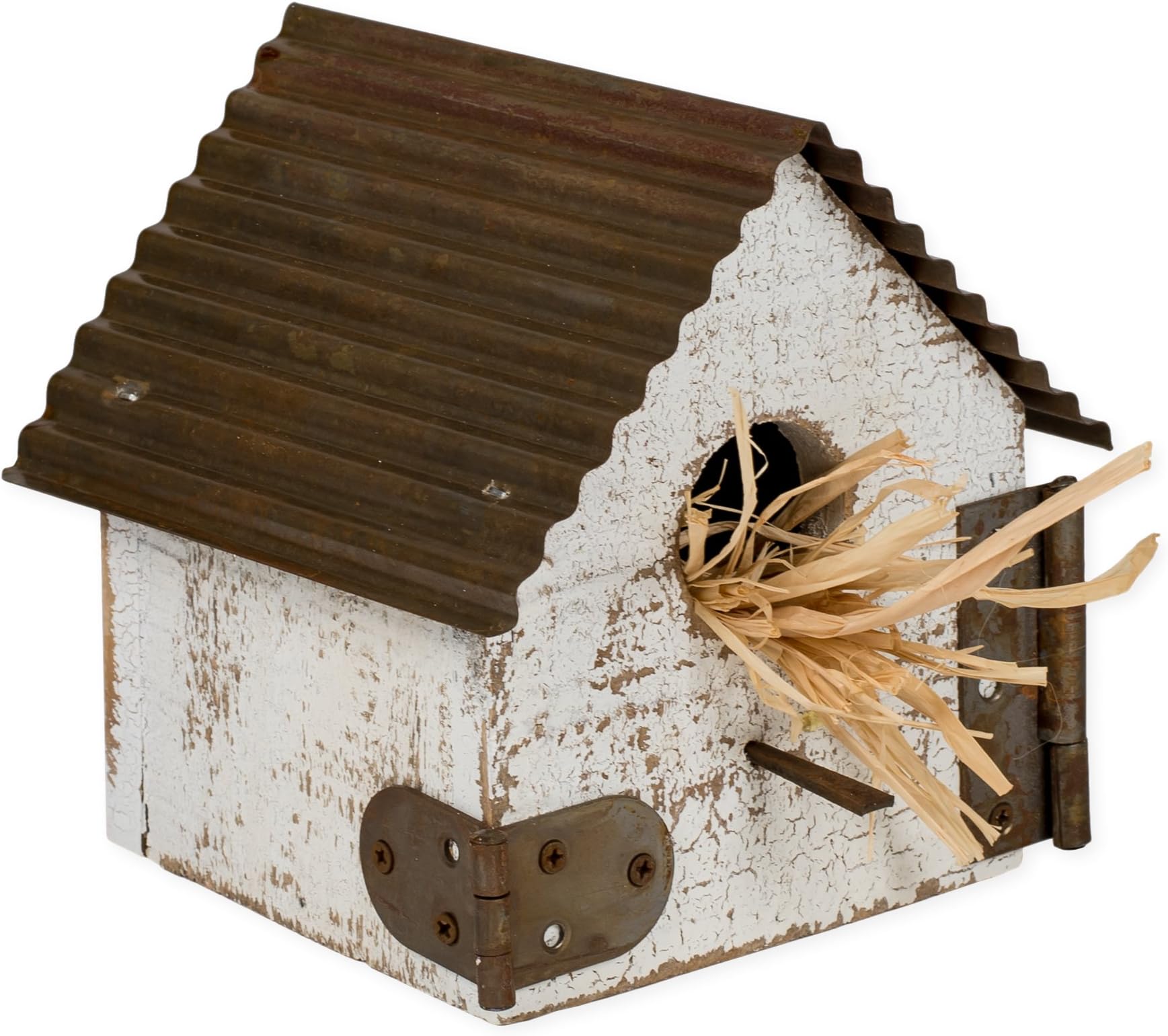 Honey In Me Large Rustic Whitewashed Distressed 6 x 6 Wood and Metal Roof Decorative Birdhouse