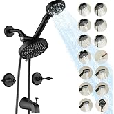 LIWEIKE Matte Black 2 Handle Shower Faucet Set, Wall Mount Two Handle Shower Faucet with Tub Spout Rough-in Brass Valve Shower Faucet Set 2 Knobs