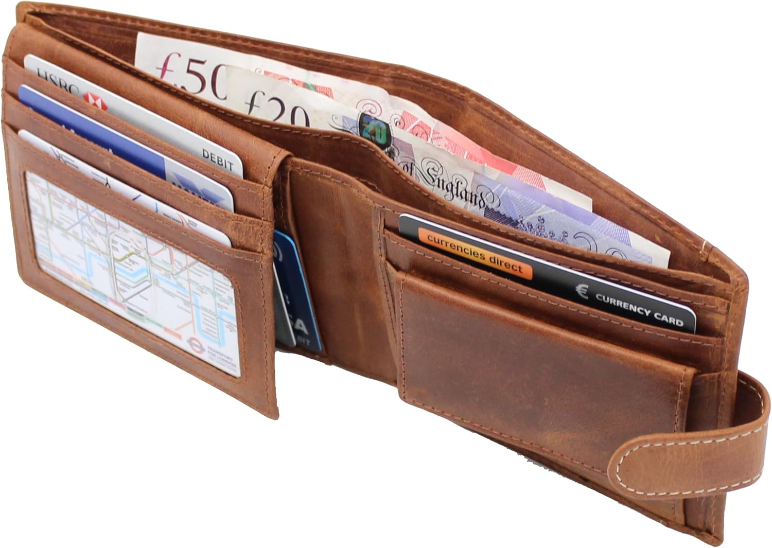 TOPSUM LONDON Mens Distressed Genuine Leather RFID Blocking Notecase Wallet with Flip Up Id Pocket 4021 Tan - Image 3