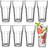Yopay Set of 8 Highball Drinking Glasses, 12oz Lead-Free Tempered Water Glasses Thick Heavy Base, Clear Iced Hot Tea Glassware for Cocktail, Juice, Milkshake, Soda Beer Tumbler Cup