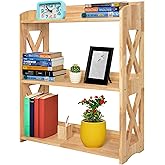 YCICI Natural Bookcase by Natural Wood, 3 Tier Bookshelf, Small Book Shelves Freestanding Display Storage Shelves. Open Bookshelf for Bedroom, Living Room and Office (Natural, 3 Tier)