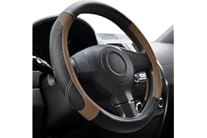 Elantrip Leather Steering Wheel Cover 14 1/2 to 15 inch Universal Padded Soft Grip Breathable for Car Truck SUV Jeep Anti Slip Brown