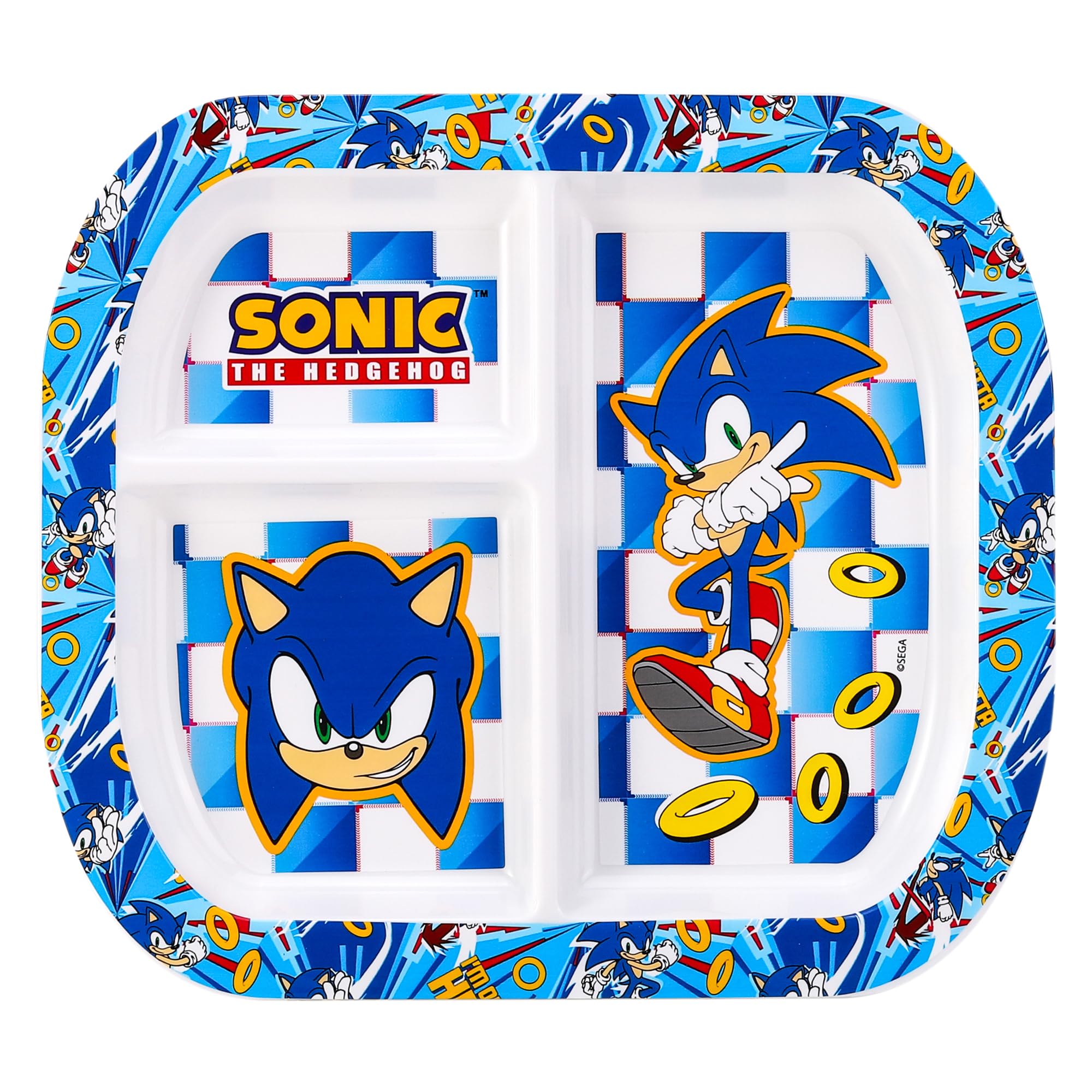 Zawadi Global Sonic The Hedgehog 3 Section Reusable Childrens Kids Toddlers Divided Breakfast Lunch Dinner Plate