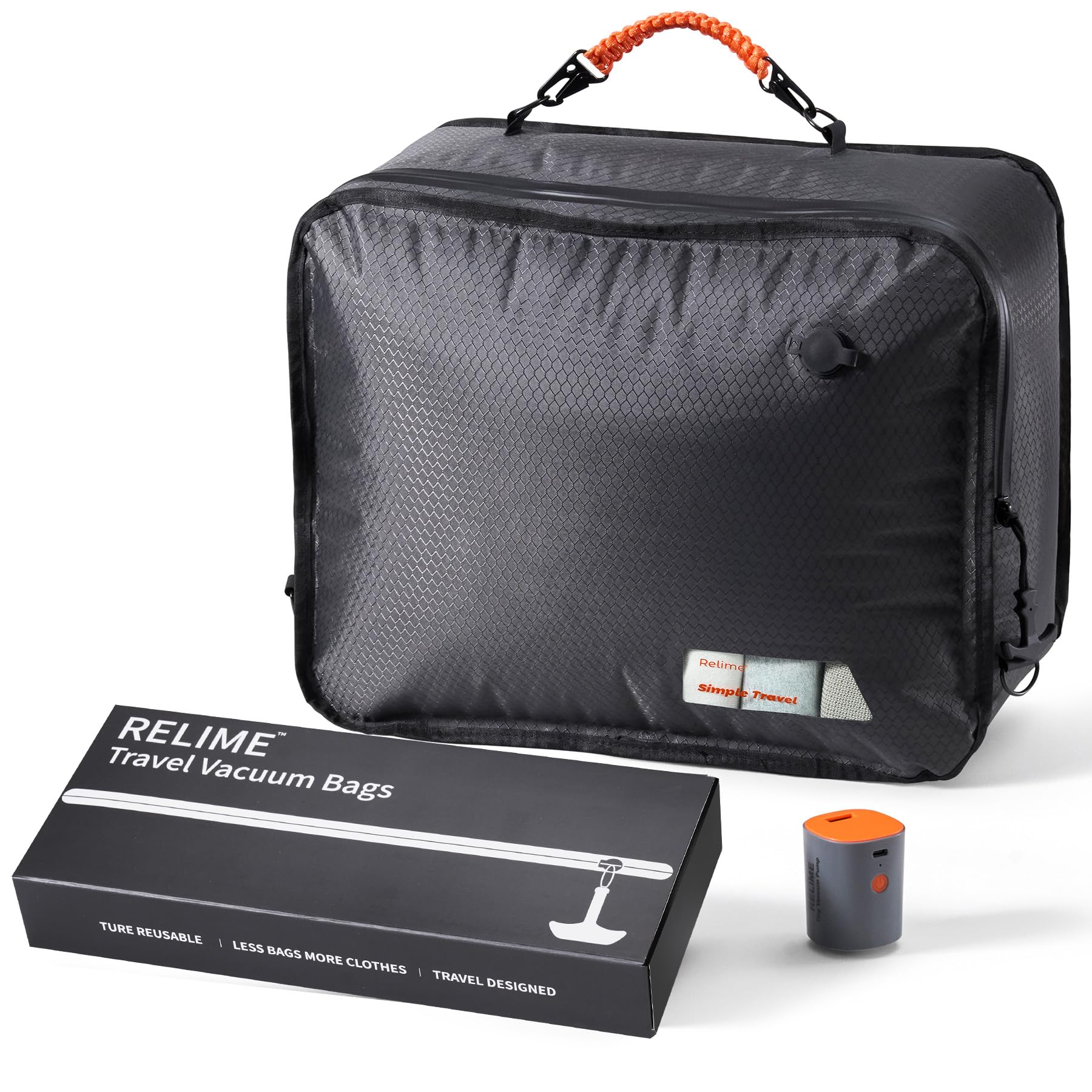Photo 1 of Relime Apex Series Vacuum Bags for Travel Luggage with Wireless Pump, 180° Open, Reusable Compression Bags for Carry On Suitcases and Backpack, Vacuum Seal Packing Cube for Cloth (1Medium+Pump)