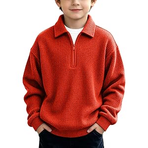 Boys Quarter Zip Pullover Waffle Knit Stand Collar Oversized Sweatshirts | This oversized waffle knit 1/4 zipper pullover pro