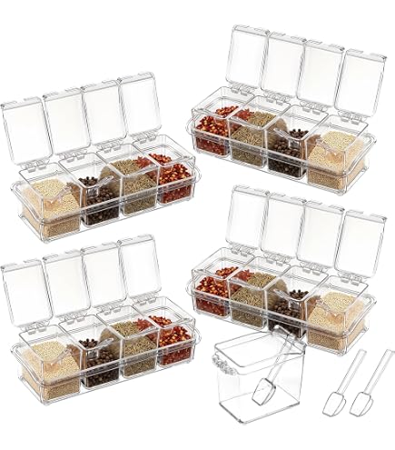 JAPCHET 3-Pack Clear Seasoning Box Set With Spoons - 10.2" X 3.54" X 3" Spice Storage Containers