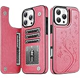 Korecase Compatible with iPhone 16 Pro Max Butterfly Leather Series Wallet Case with Card Holder Double Magnetic Clasp Back Flip Protective Cover Case for iPhone 16 ProMax 6.9",Pink