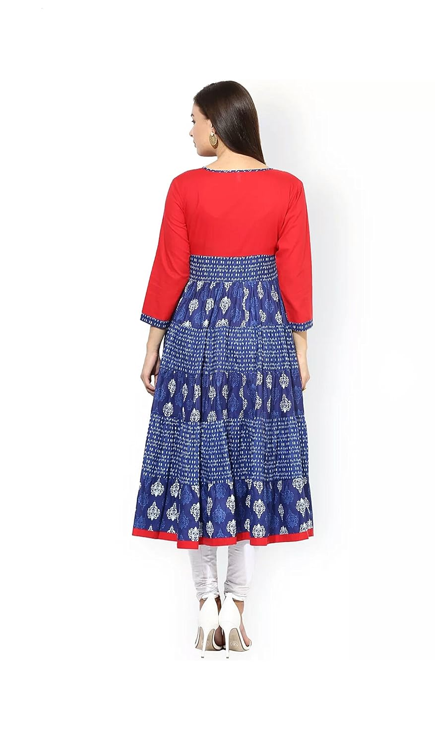 anjushree choice women's blue cotton indigo printed anarkali kurti kurta