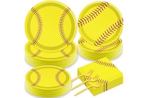 QYEAHKJ 200 Pieces Softball Party Plates Napkins Supplies Softball Birthday Party Decorations Disposable Paper Dinnerware Tableware Set Softball Party Decoration FavorsFor Kids Serves 50