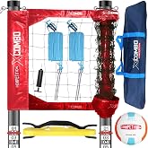 Professional Volleyball Net Set Outdoor Heavy Duty for Backyard Portable | Weather Resistant Aluminum Poles, Regulation 32 ft, 3 Official Height 8', 7' 8", 7' 4", Anti-Sag, Carry Bag